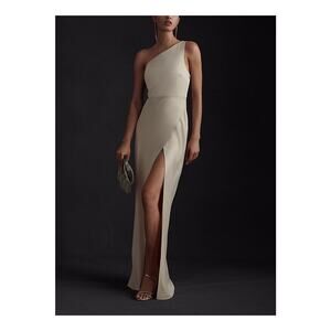 Bhldn 'Dylan' White One-Shoulder Satin Side-Slit Gown Size 2